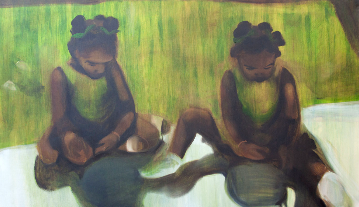 Sikelela Owen, Green Girls Oil on Canvas 183x107 cm