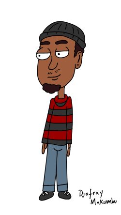 Djofray Makumbu cartoon character for billboard commission Feb 2022